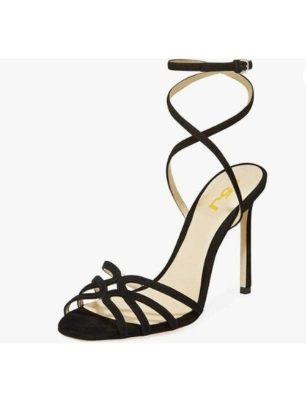 FSJ Women Strappy Open Toe Stiletto High Heels Ankle Wrap Dress Sandals Black